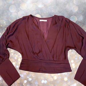 Stunning burgundy silk feel Pookie and Sebastian dolman sleeve Cocktail top S